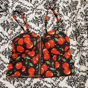 Cherry Zip up bustier/ crop top
